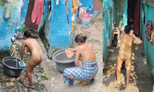 Desi Village Milf Bhabhi Bathing Her Home Inside Compound Peeping Neighbour By Side Wall Captured 5 hd Videos